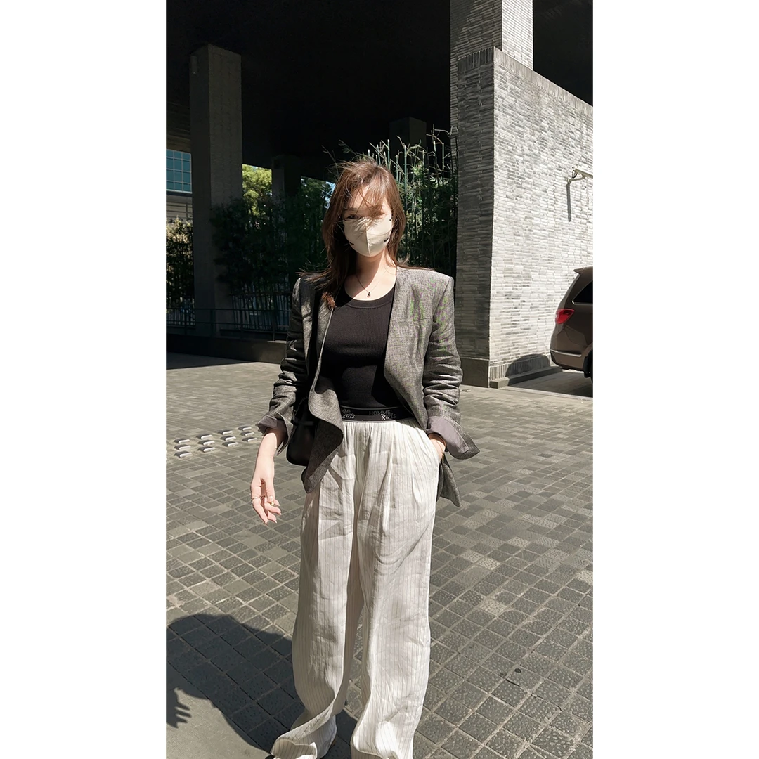 OSENSO“初印象”春夏气质设时尚休闲亚麻亲肤无领西装外套WT230428