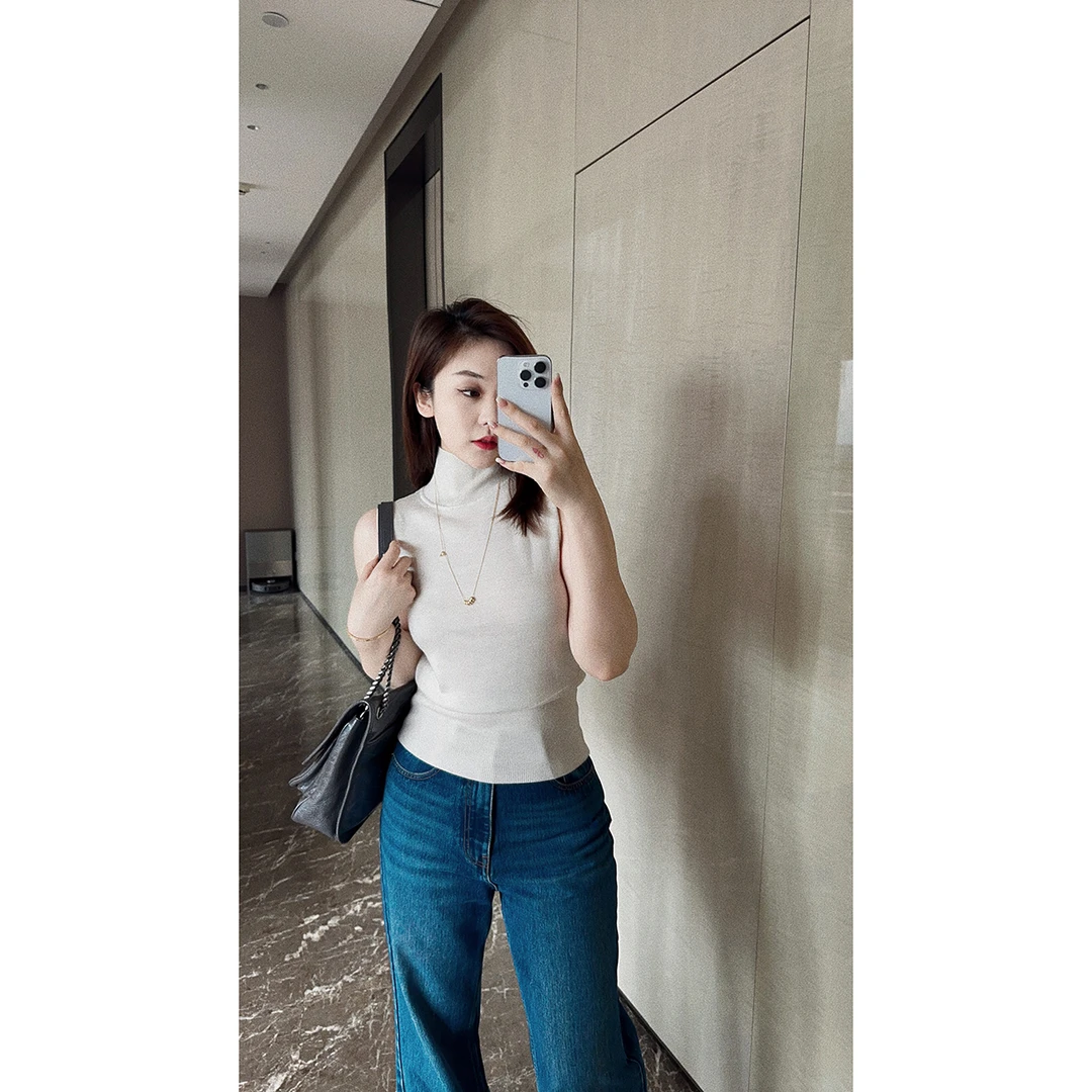 OSENSO“加州旅馆”早秋无袖百搭扬子纱羊毛半高领针织衫ZZ230404
