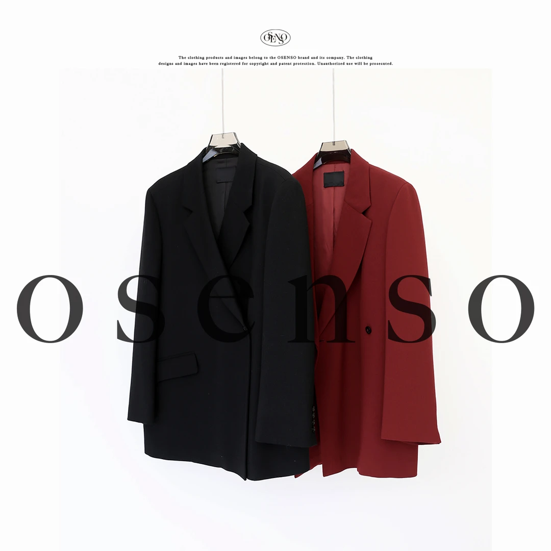 OSENSO“南风有穗”秋韩版气质羊毛斜扣西装外套女XZ240537-