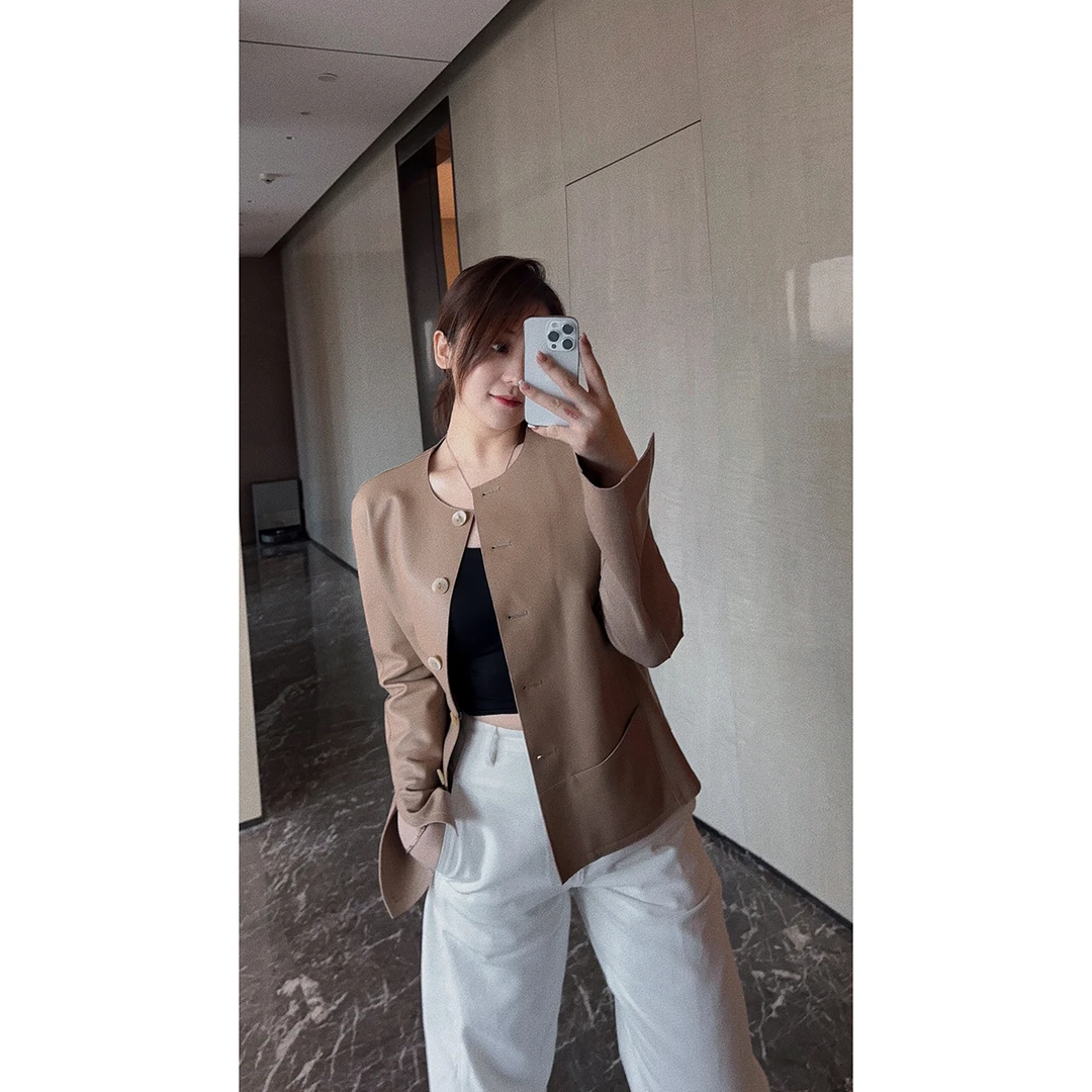 OSENSO“小腰精”秋冬时尚显瘦气质通勤高级小众设计皮衣WT230671