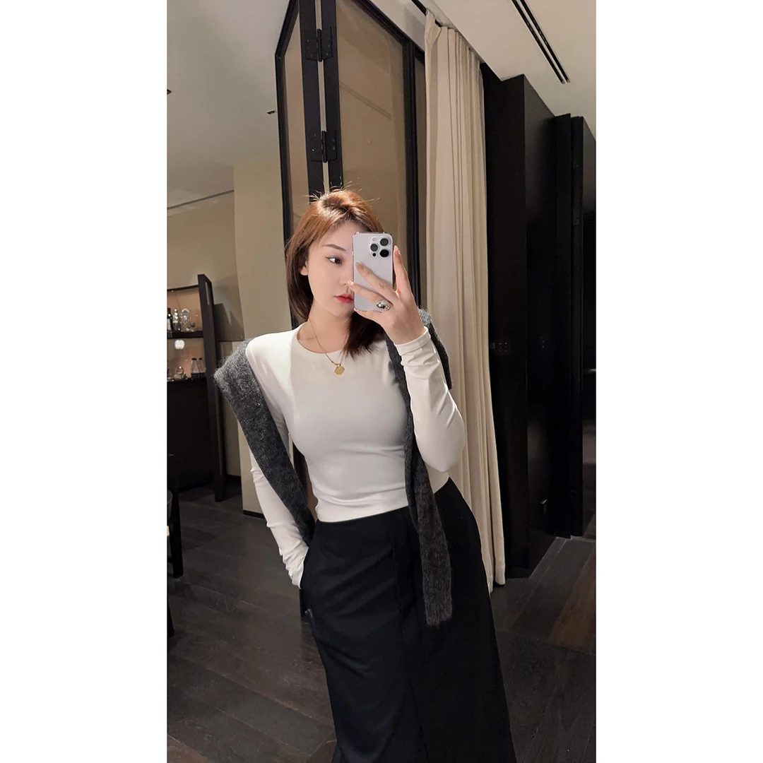 OSENSO"秋信打底"秋冬百搭时尚小众设计显瘦气质圆领T恤TX230713