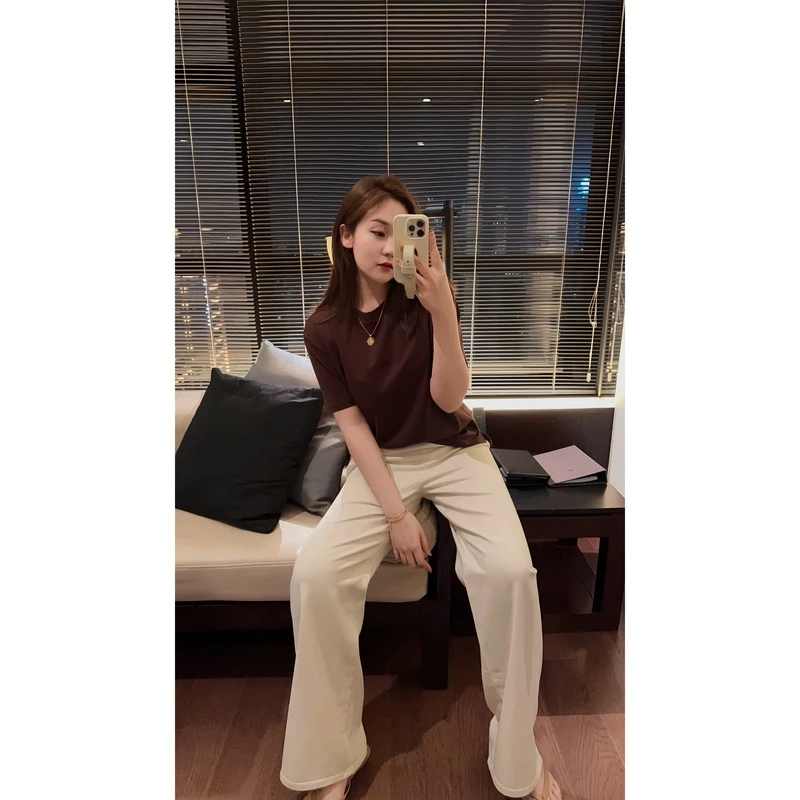 OSENSO"夏至"显瘦松紧腰宽松高腰小众设计三醋酸牛仔裤KZ230502