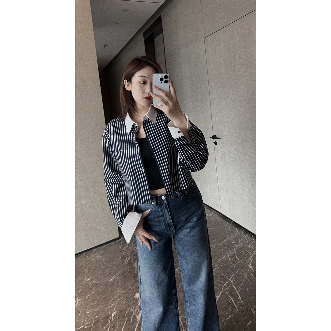 OSENSO"深海浅爱"早秋宽松显瘦时尚小众设计感条纹衬衫CS230546