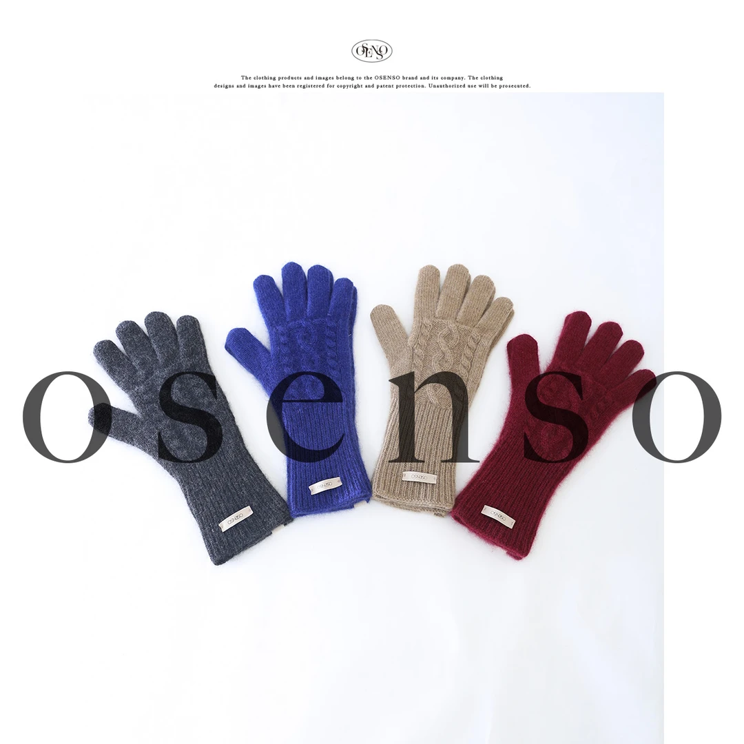 OSENSO"防冻指南"羊绒保暖百搭纯色时尚露指秋冬季手套ST241120