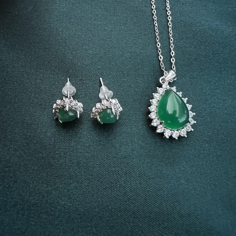 坠链均925银 云银雪山 YD55【愈星碧绿吊坠】纯银925百搭项