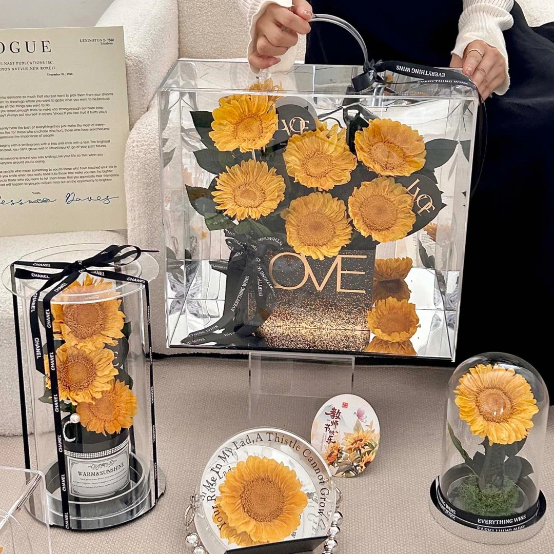 【梧桐鲜花】教师节永生花圆桶花盒梵高的向日葵