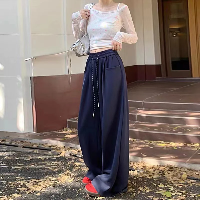 美式棉棉裤女2024秋冬季新款高腰宽松直筒阔腿裤慵懒风休闲拖地裤