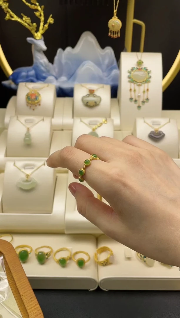 【闪购商品】和田玉戒指银S925镶嵌和田玉多蛋面戒指