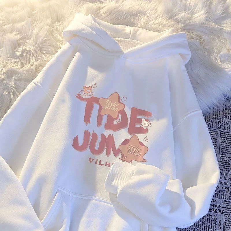 2025秋冬季新款儿童字母印花连帽卫衣女童中大童小学生加绒上衣服