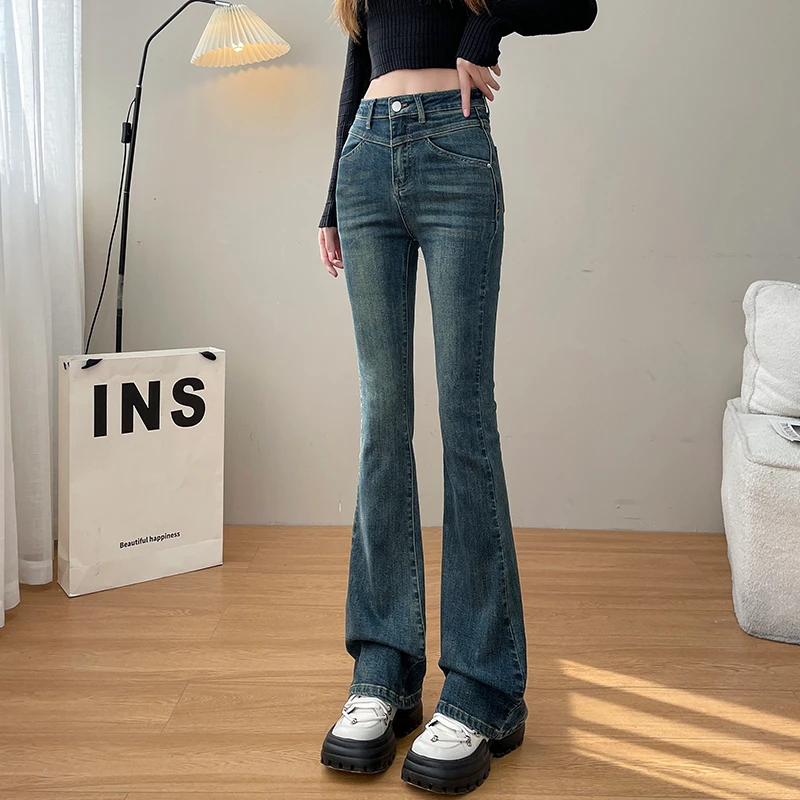 2024秋冬新款高腰弹力微喇女神裤修身显瘦小个子时尚流行