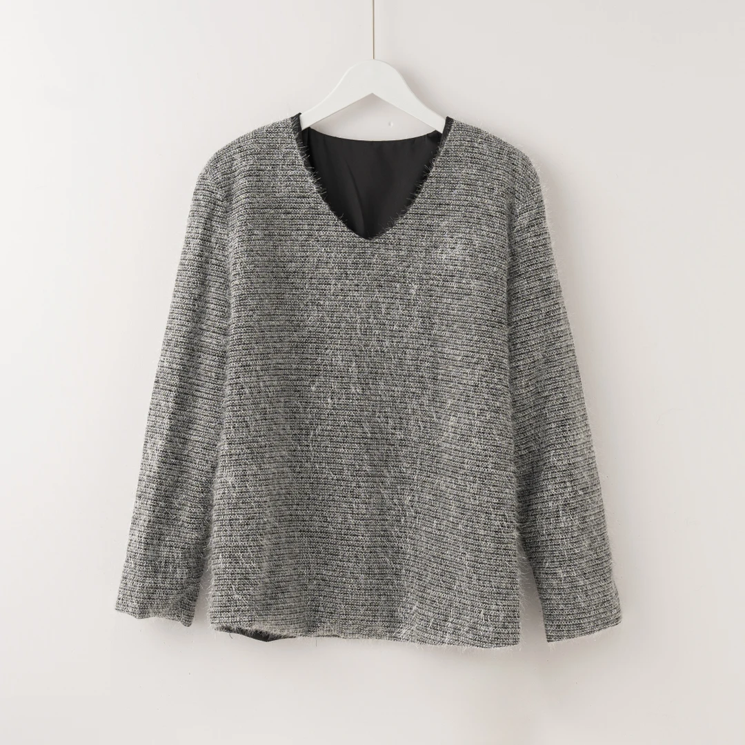 【特价-占单者限购】Q1632 新款慵懒风毛衣独特亮丝V领针织衫N238