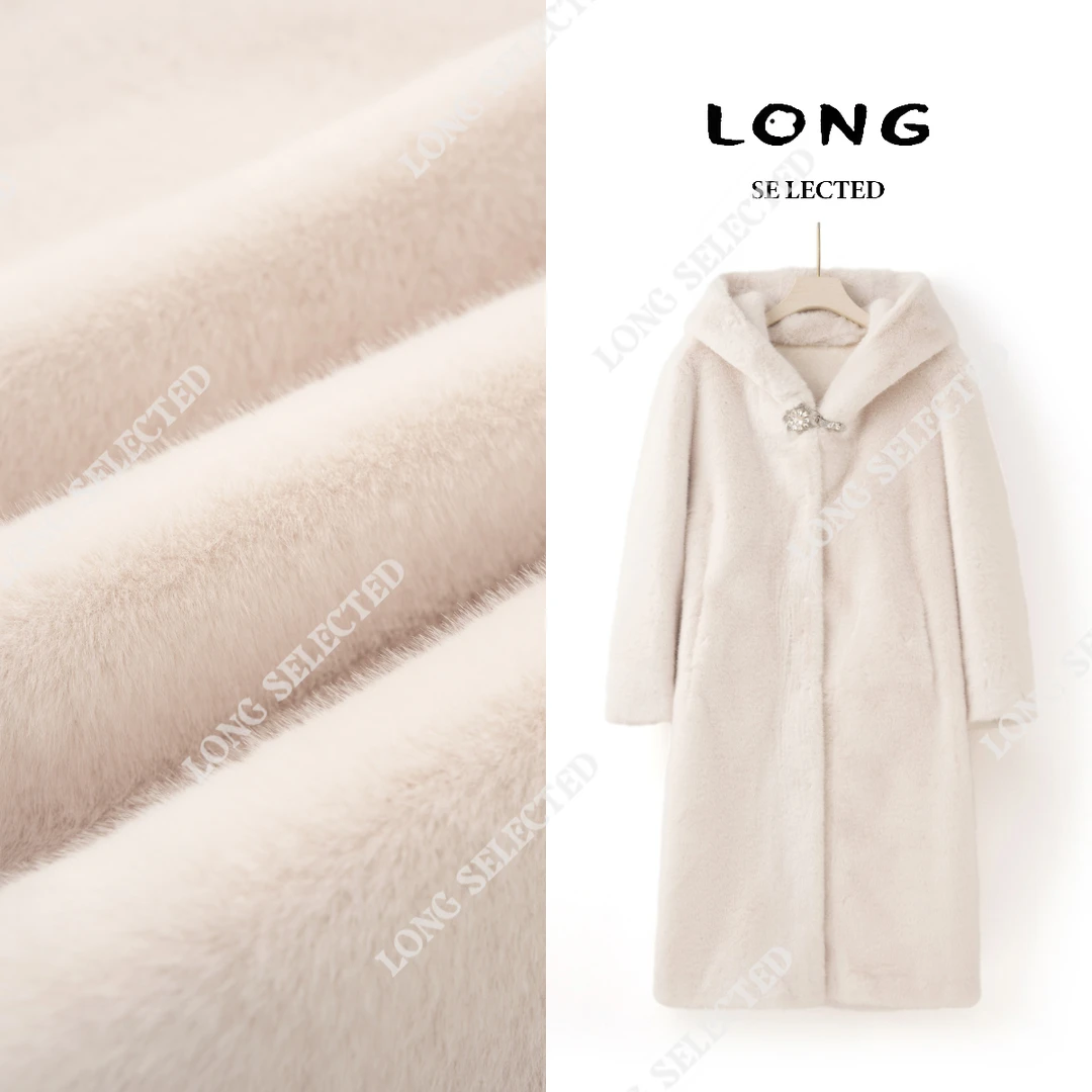 ★N2961新款加厚环保毛毛大衣连帽中长款外套女