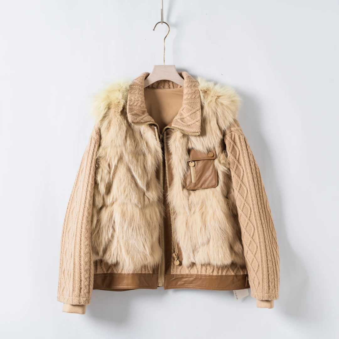 J0306冬季新品皮毛一体俩件套上衣外套P-20153