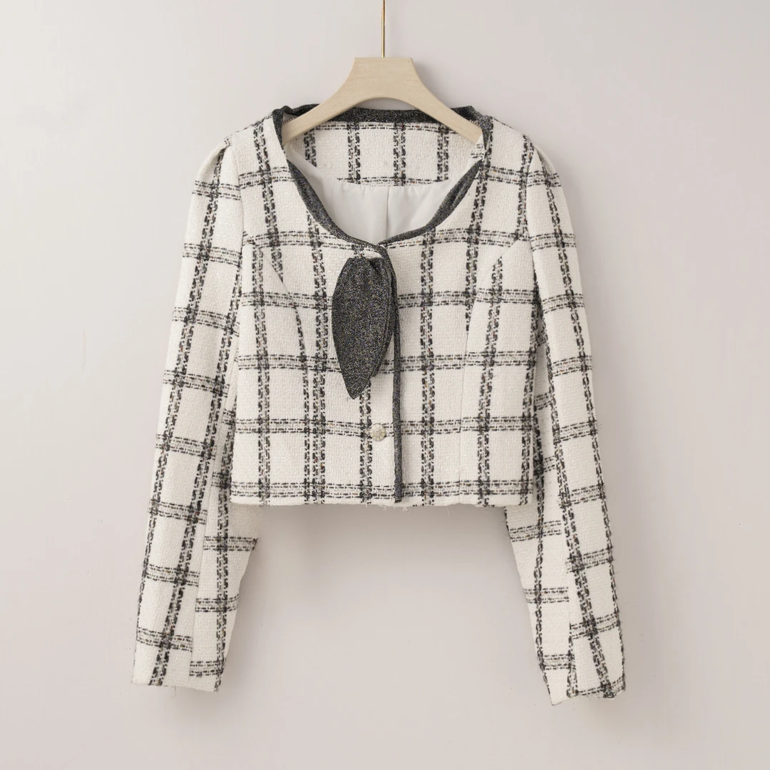 【特价-占单者限购】Q2024时尚外套2024秋季新款法式格子纹减龄短