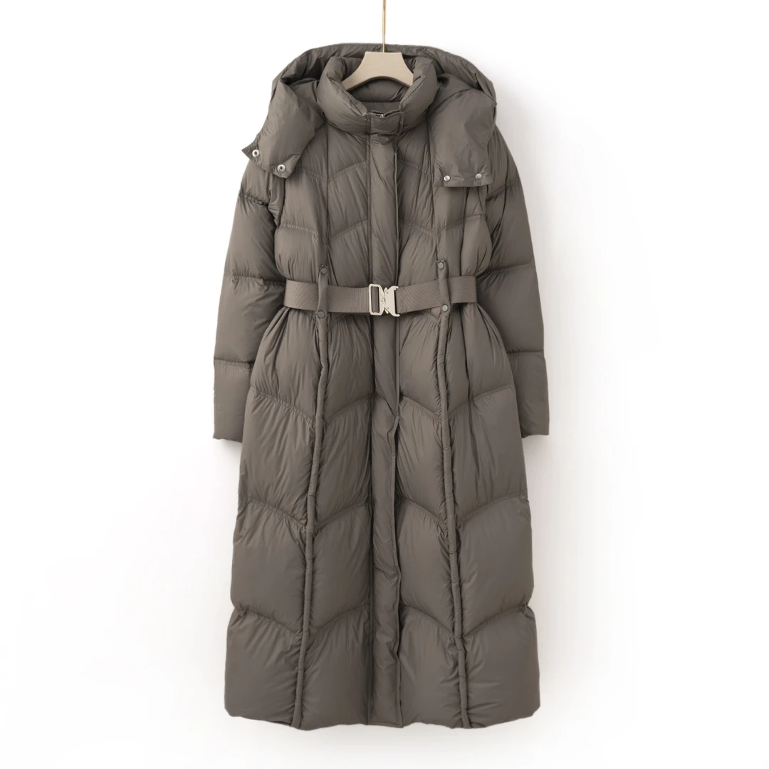 H2368 长款连帽女士秋冬大鹅保暖冬季羽绒服 2801