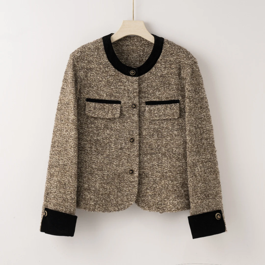 【特价-占单者限购】Q1416老钱风轻奢高级感编织拼接圆领短款外套