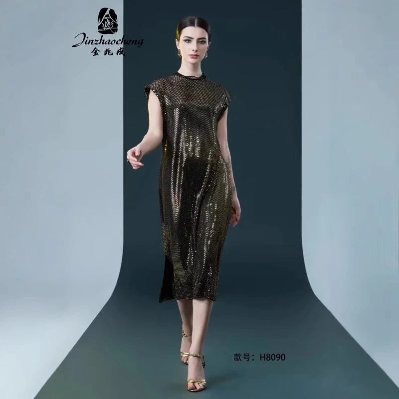 新款气质轻奢短袖连衣裙中长款8090