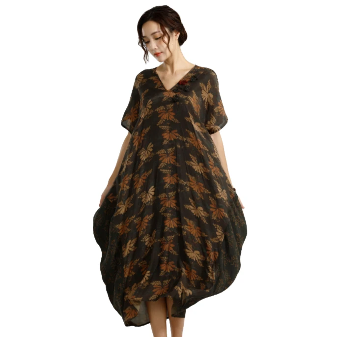 夏季新款复古宽松气质长裙显瘦连衣裙23066