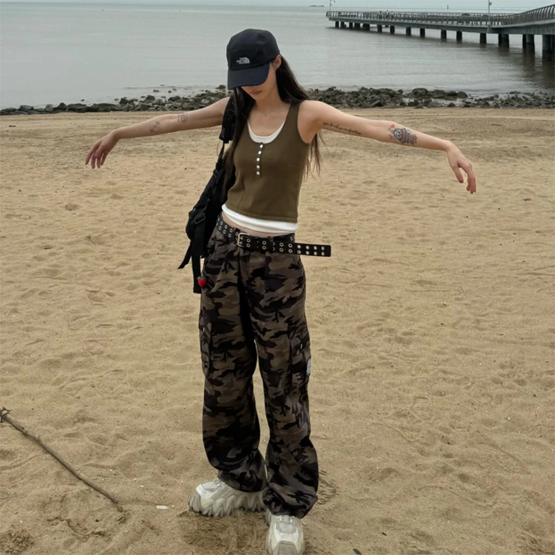 美式高街战术迷彩工装休闲裤户外徒步宽松直筒高腰长裤夏潮牌原创