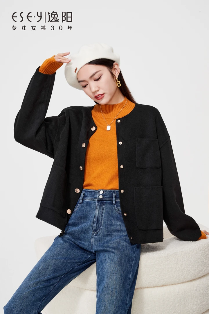 双面呢小外套三色可选黑色、金驼色、米杏色