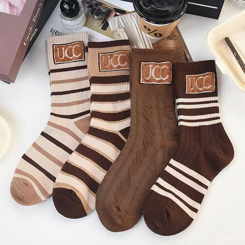 女士袜子纯棉条纹袜子女秋冬百搭ins潮袜毛绒复古学院风女款袜子