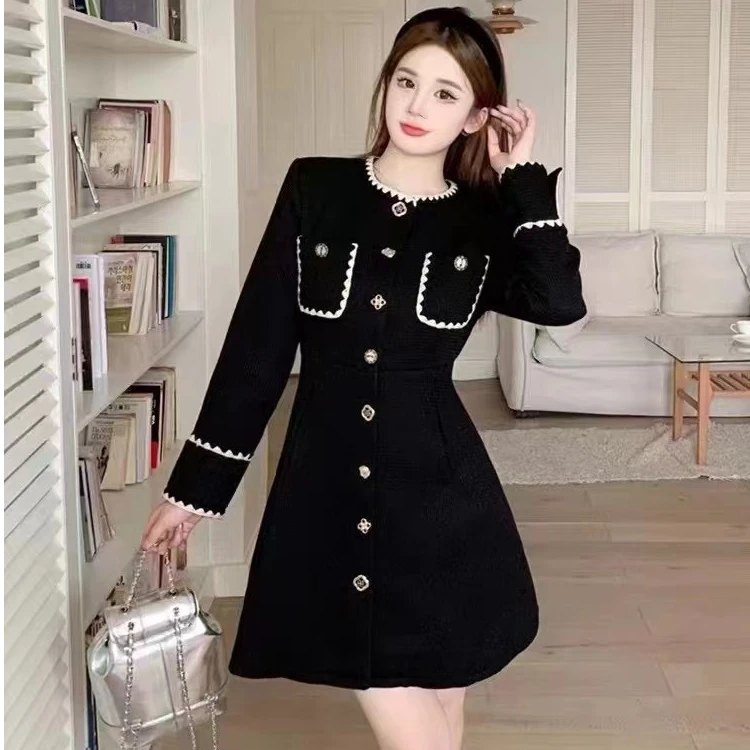 大菲菲家大码秋季新款小香风法式洋气百搭连衣裙7233