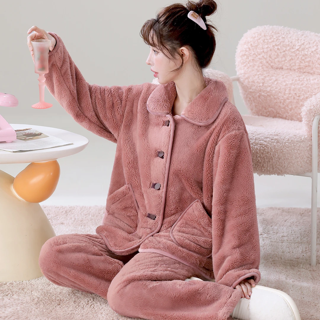 【锁温保暖】雪花绒套装女士休闲睡衣可外穿加绒加厚家居服秋冬天