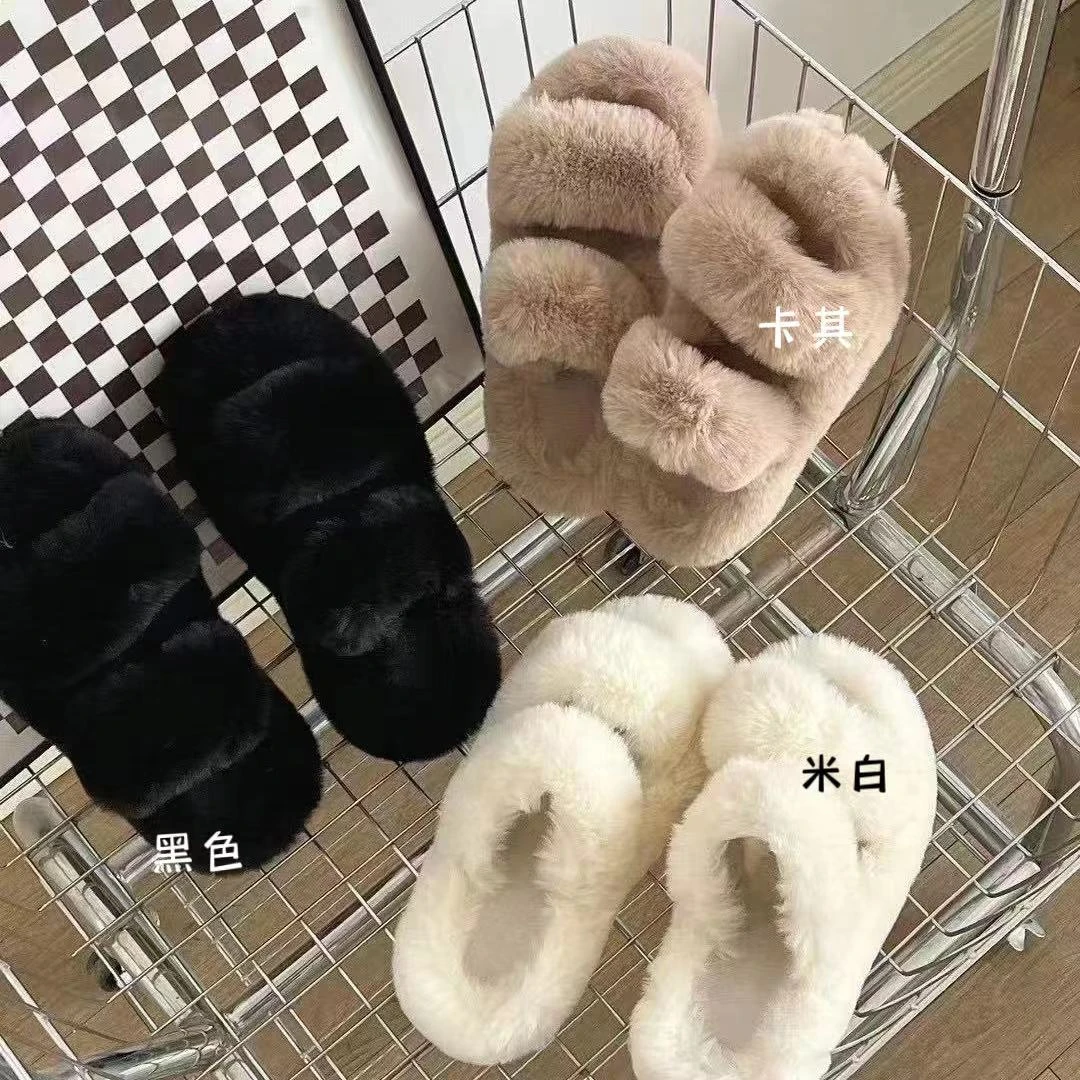 跟高4公分   厚底一字带毛毛拖鞋 03