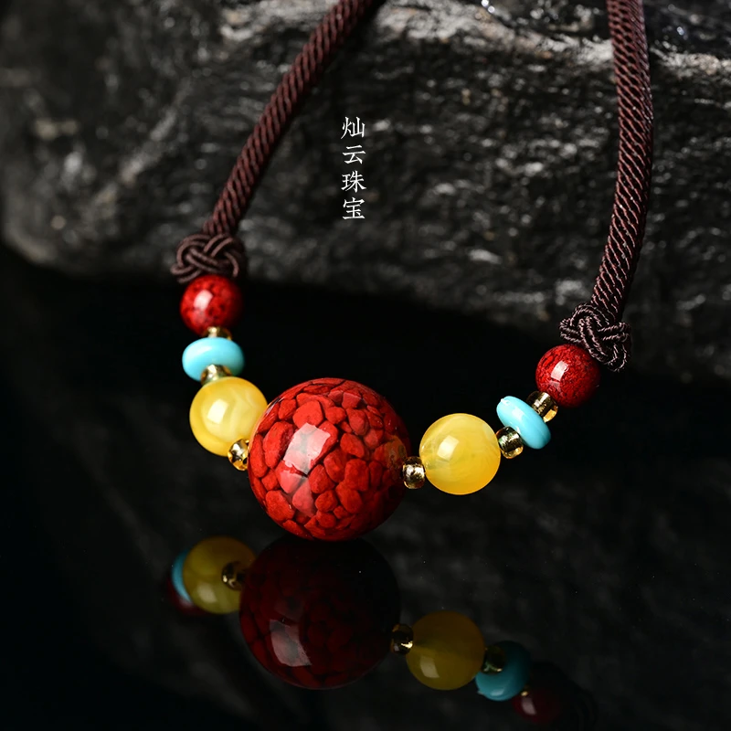 含辰砂工艺品【雪梨珠宝】 情侣五福转运珠晶体吊坠【不可火烧】