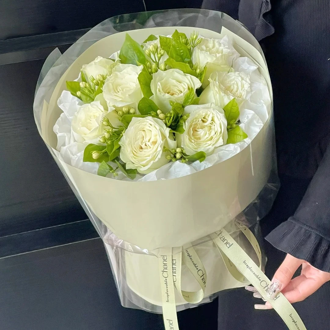 【莫忘莫离】9朵白玫瑰茉莉混搭鲜花送男朋友女朋友闺蜜朋友见面约会生日礼物浪漫仪式感礼物花店同城送花配送