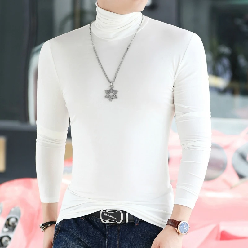 男士上衣高领打底衫莫代尔薄款长袖T恤百搭外穿潮流体恤韩版修身