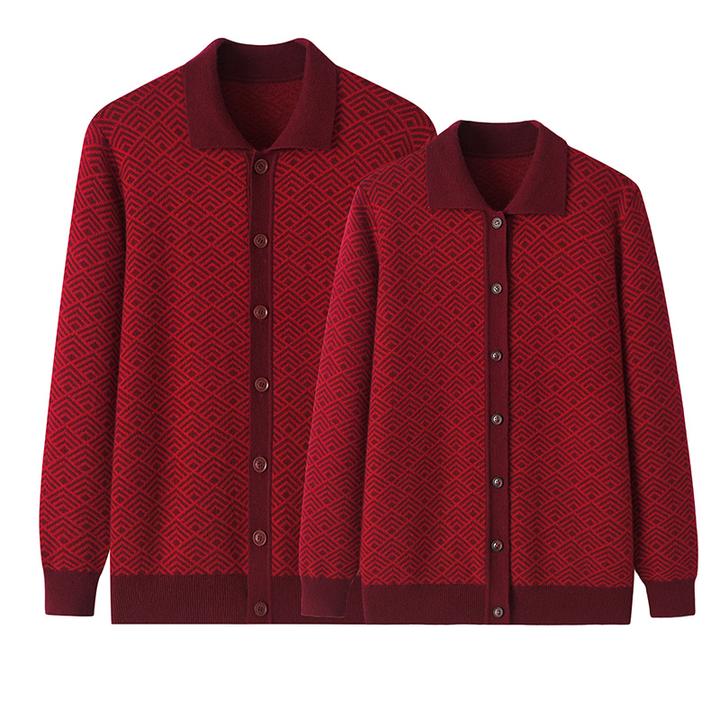 秋冬新款中老年双提毛衣爸妈羊绒衫男女情侣款大码针织开衫外套