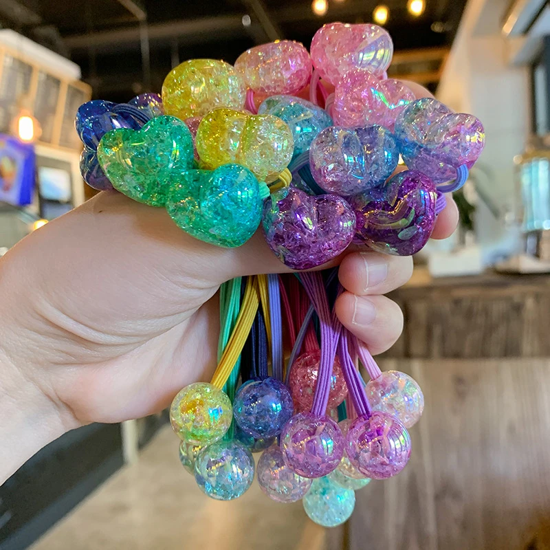 渐变冰裂爱心绕绕皮筋发绳 高弹力绕绕皮筋马尾辫发绳