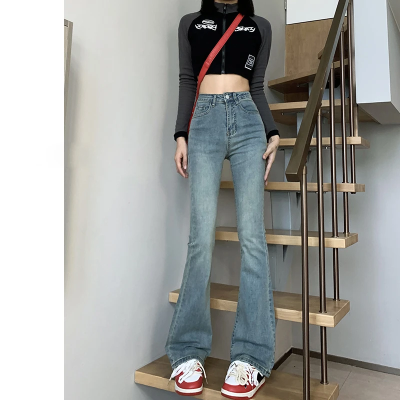 微喇牛仔裤女夏季2024新款复古马蹄裤小个子显瘦高腰喇叭裤子春秋