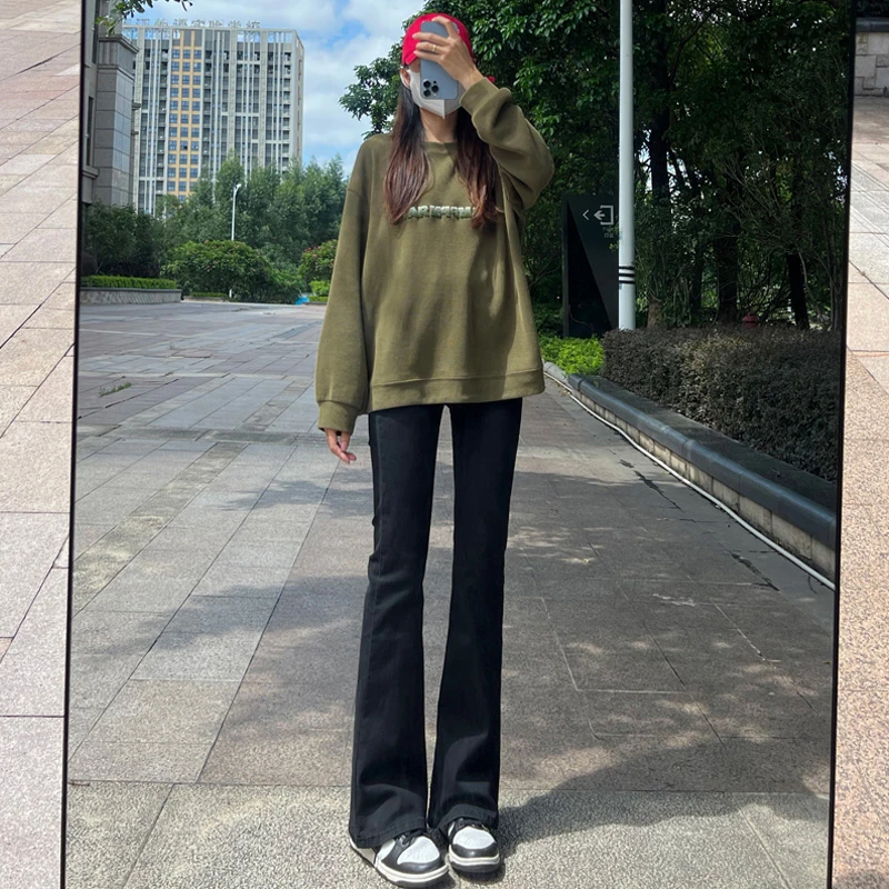 微喇牛仔裤女2023年新款秋季高腰显瘦弹力黑色马蹄裤小个子喇叭裤