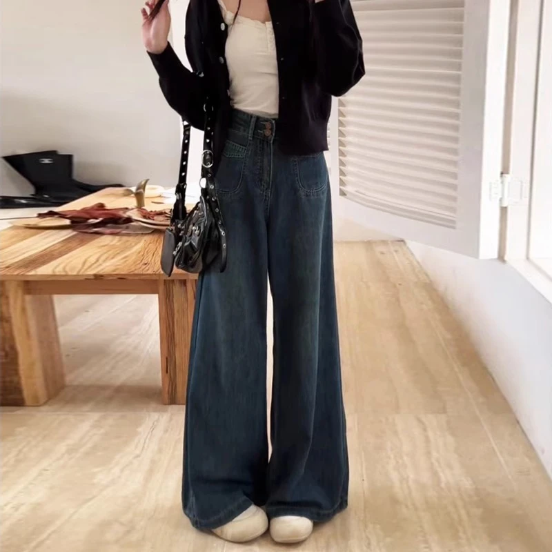 阔腿牛仔裤大码胖mm显瘦女款裤子春秋款梨形身材高腰宽松直筒长裤