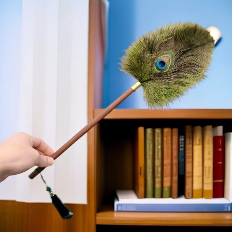 孔雀鸵羽掸家用用除尘清洁摆件防静电不掉毛胡桃木手柄高档装饰品
