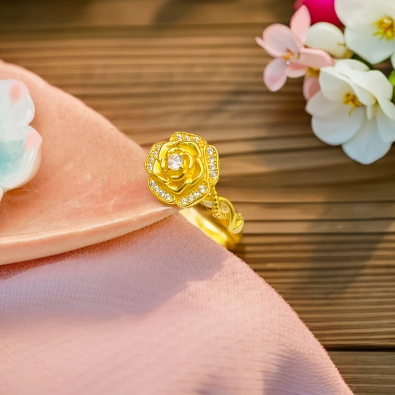 女士玫瑰花活口戒指时尚女款精美百搭戒子