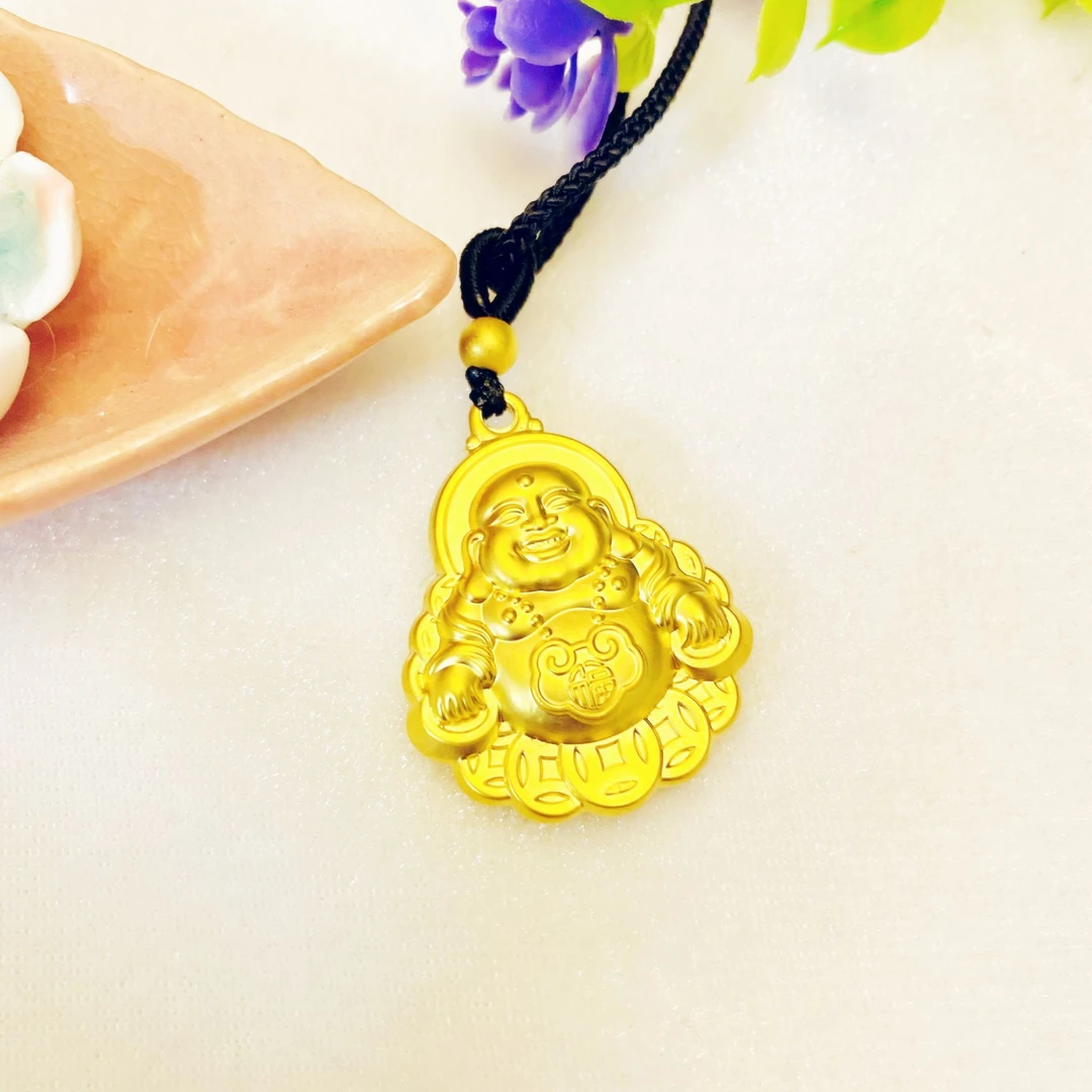 精品佛佑平安佛公吊坠精美金色编绳项坠