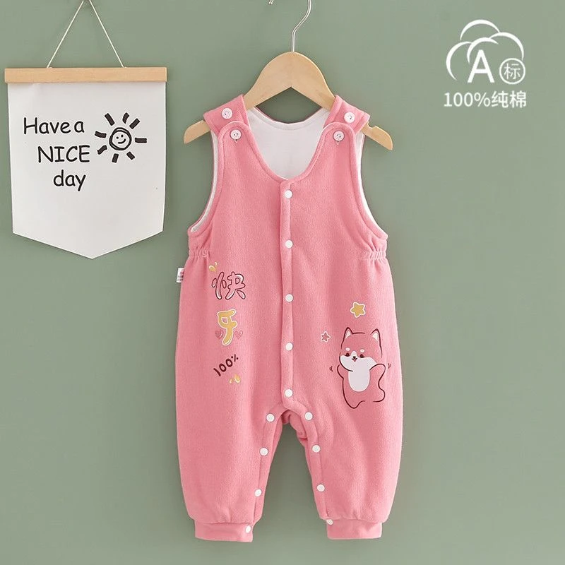 婴儿裤子春秋冬季外穿开档夹棉6一12月a类纯棉男女宝宝幼儿背带裤