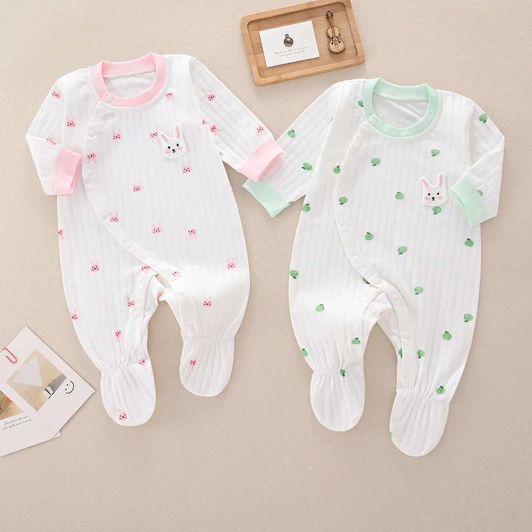 婴儿连体衣a类100%纯棉新生衣服偏襟纯棉新生儿长袖睡哈衣爬服