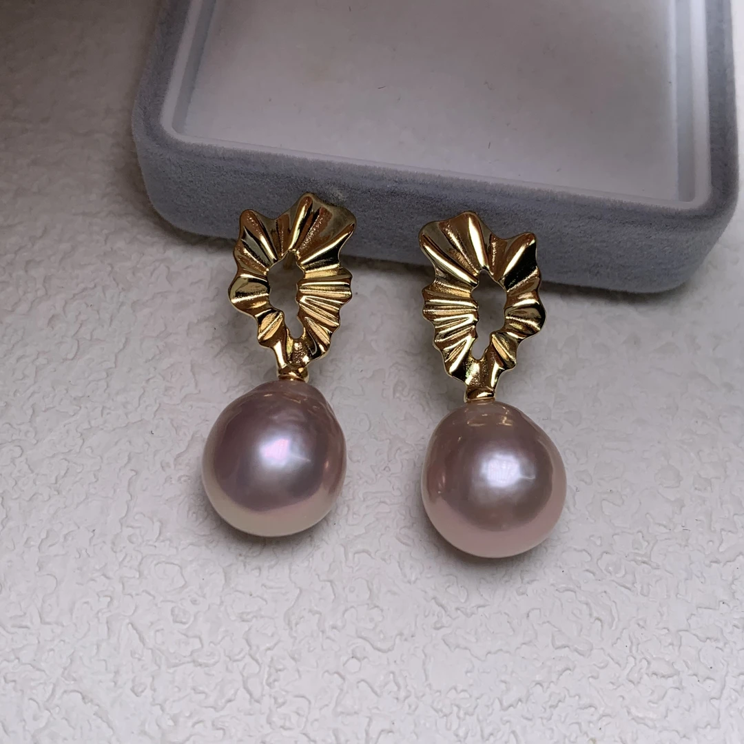 珊然【紫系1】S925银 天然紫珠巴洛克耳钉 经典百搭