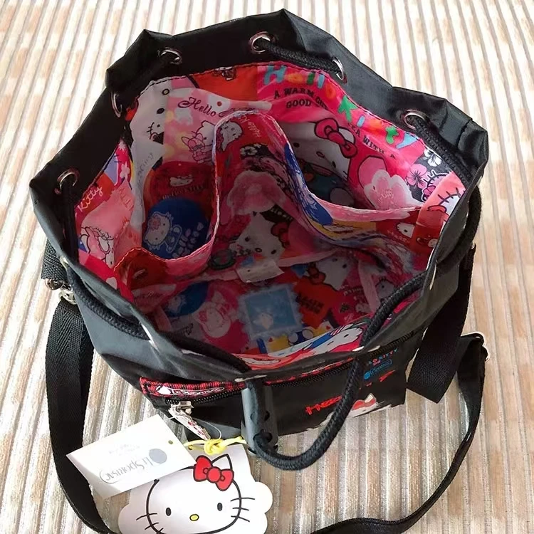 K701尼龙遛弯逛街休闲包手提包抽绳黑kt