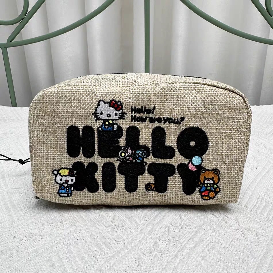 401新品可爱卡通刺绣女士布包小方米白色