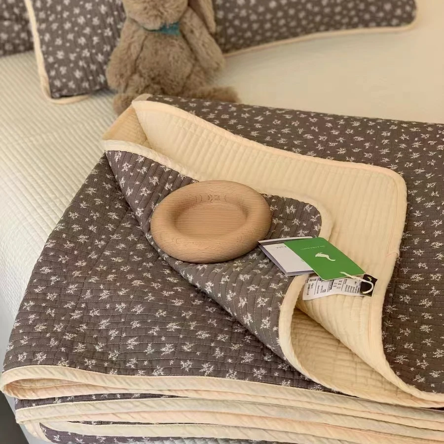 B803韩式小清新全棉床盖三件套轻奢加厚纯棉绗缝夹棉大床单