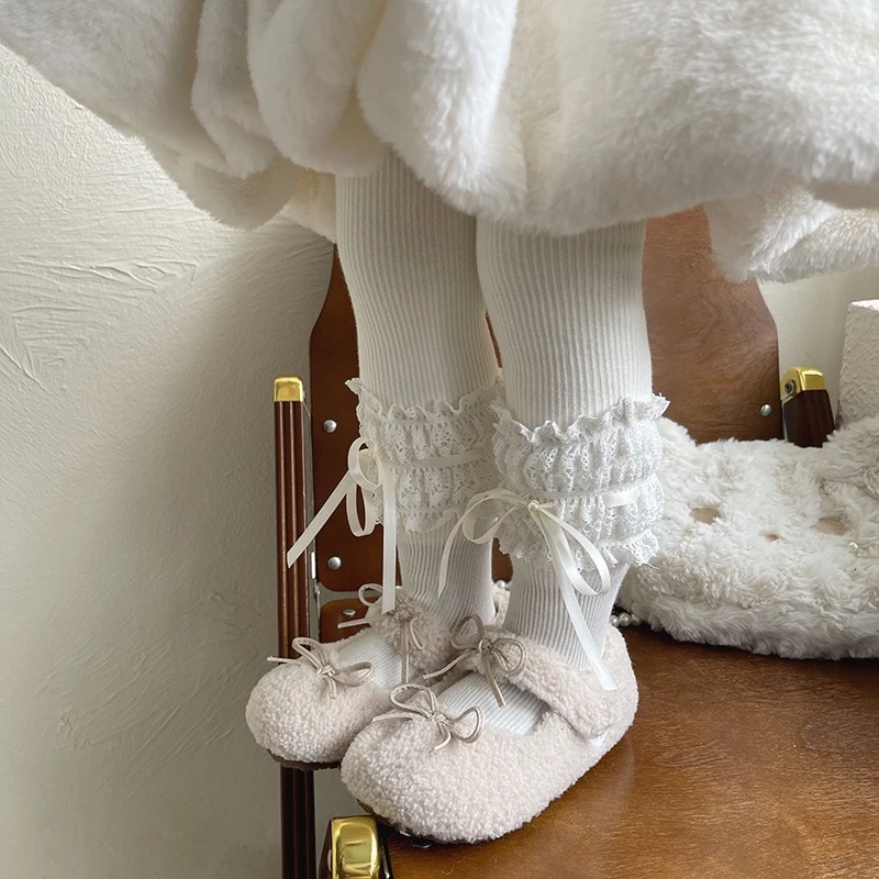 现货！草莓星期八大棉花边绑带蝴蝶结洛丽塔女宝宝加绒加厚连裤袜