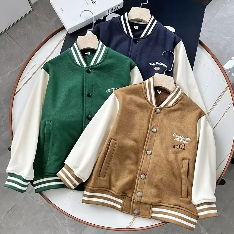 男女童秋装新款休闲撞色刺绣百搭外套棒球服