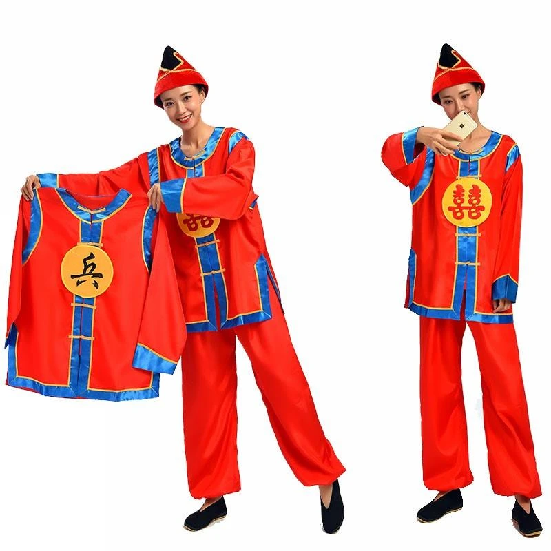 演出抬花轿轿夫衣服装帽子锣鼓服舞龙舞狮成人女表演迎亲腰鼓兵服