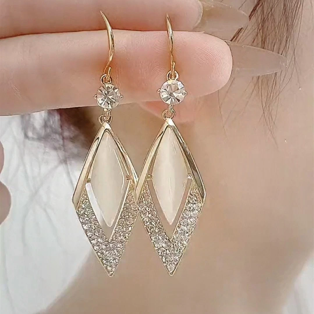 锌合金耳饰 菱形气质百搭时尚高级几何耳环网红长款大气耳饰8035