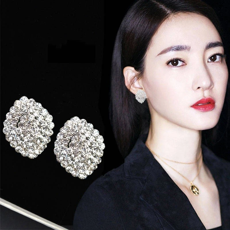 锌合金合成锆石耳饰 个性夸张时尚百搭耳环气质轻奢法式耳钉8097